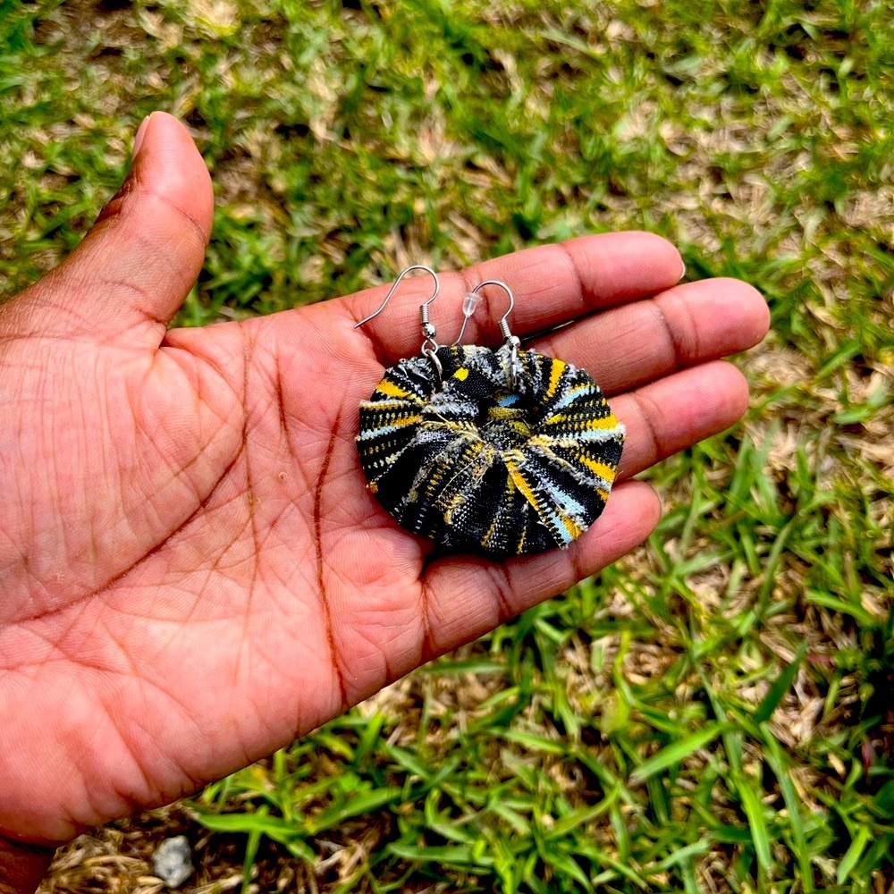 Black and Gold Fabric Handmade Earrings
